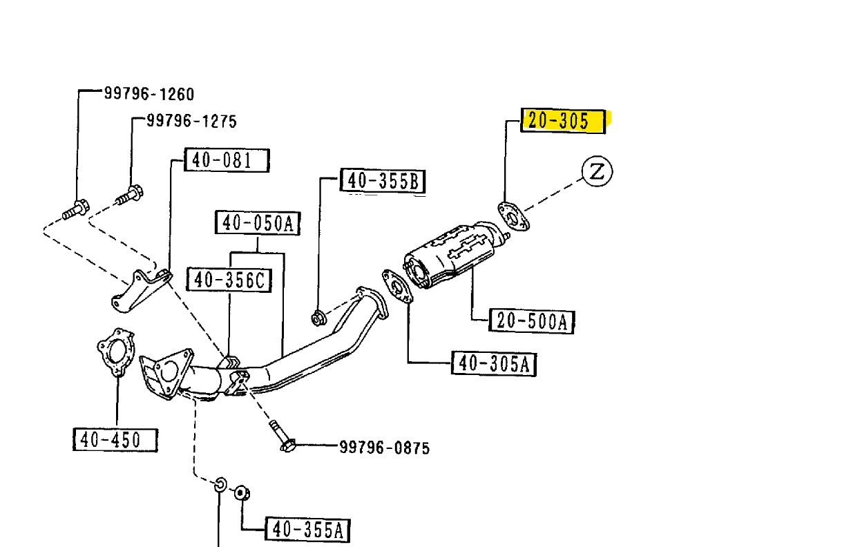 OEM Mazda MX-5 NA Uitlaatpakking Katalysator - Middendemper